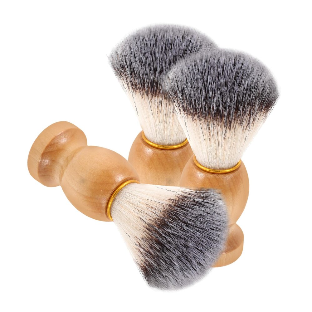 WOONEKY 3pcs Soft Bristle Beard Grooming Brushes for Men Natural Handle Gentle Facial Cleaning Accessory Daily Shaving Tool for
