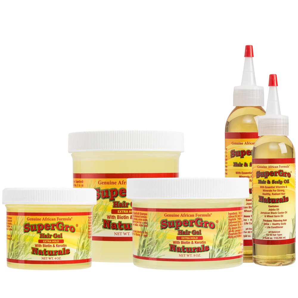 Genuine African Formula 3 Hair Gel with Extra Hold 4 Oz, 8 Oz, 16 Oz, and 2 Hair & Scalp Oil - 4 Oz, 6 Oz, Bundle