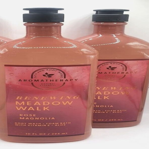 2 bath body Aromatherapy Rose Magnolia Renewing Meadow BODY WASH + FOAM 10 oz