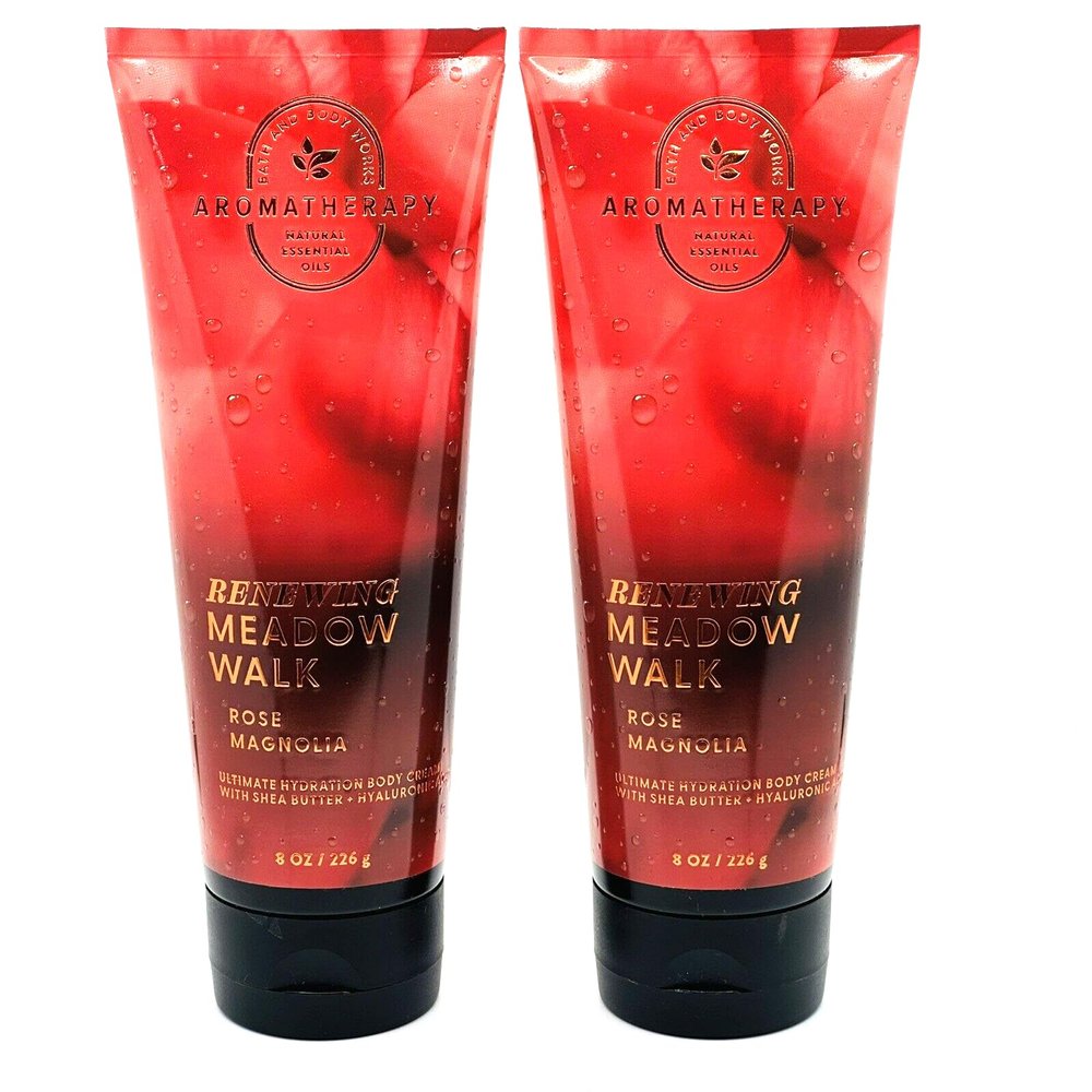 2 Aromatherapy Rose Magnolia Renewing Meadow cream Ultimate Hydration Bath & Body Cream 8 fl oz