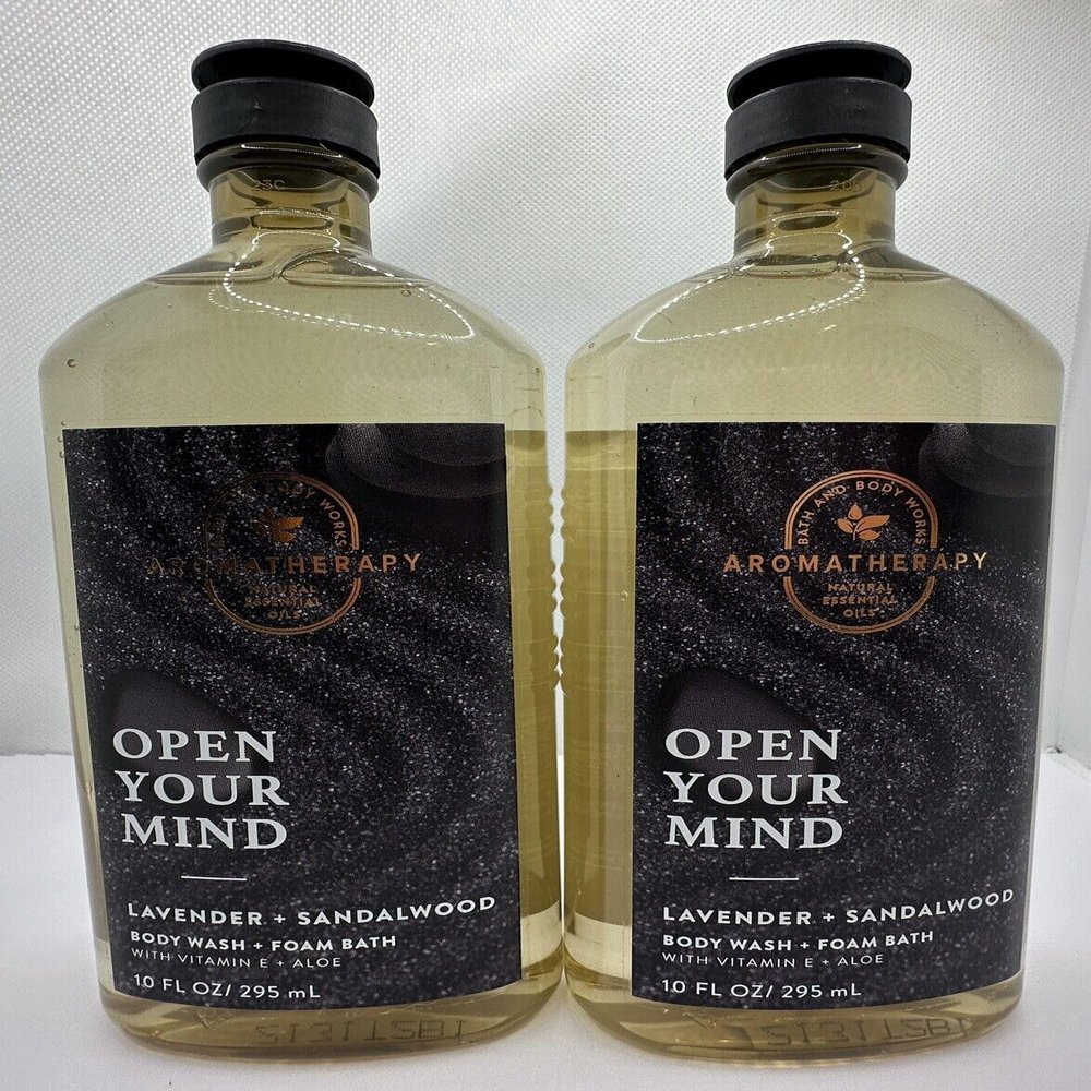 2 bath & body Aromatherapy OPEN YOUR MIND LAVENDER SANDALWOOD BODY WASH + FOAM 10 oz