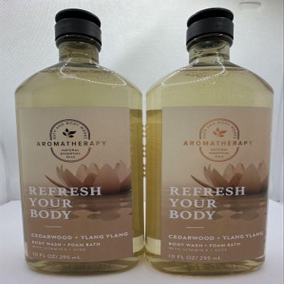 2 bath & body Aromatherapy Refresh Your Body Cedarwood Ylang Ylang BODY WASH + FOAM 10 oz