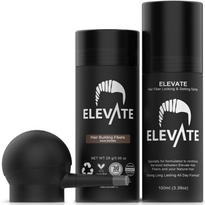 Elevate Hair Fibers Kit & Holding Spray Bundle 3-in-1 Hair Thickening Fibers with Spray Applicator & Locking Spray for All-Day Hold  Instantly Conceal Thinning Hair for Men & Women (Dark Brown)