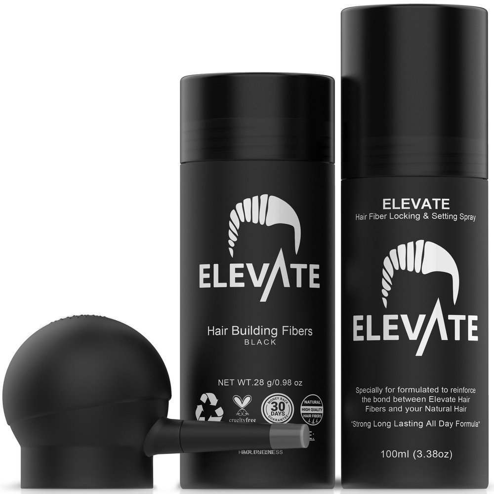 Elevate 3-in-1 Hair Fibers Kit & Holding Spray Bundle  Hair Thickening Fibers with Spray Applicator & Locking Spray for All-Day Hold  Instantly Conceal Thinning Hair for Men & Women (Black)