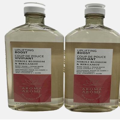 2 bath & body Aromatherapy Uplifting BOOST NEROLI BLOSSOM Bergamot BODY WASH + FOAM 10 oz