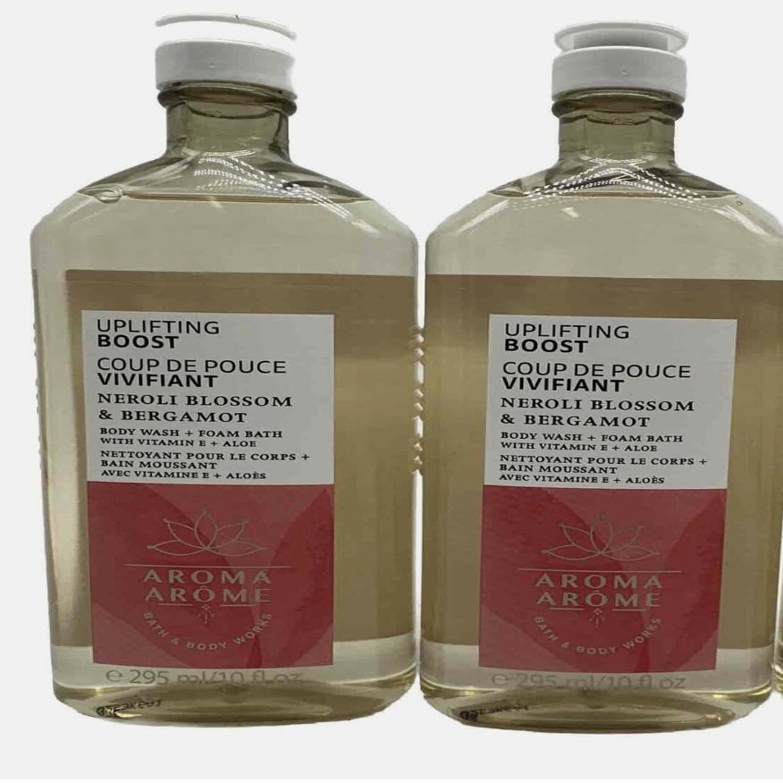 2 bath & body Aromatherapy Uplifting BOOST NEROLI BLOSSOM Bergamot BODY WASH + FOAM 10 oz