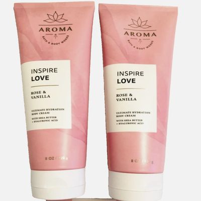 2 Aromatherapy AROMA INSPIRE LOVE ROSE & VANILLA cream Ultimate Hydration Bath & Body Cream 8 fl oz