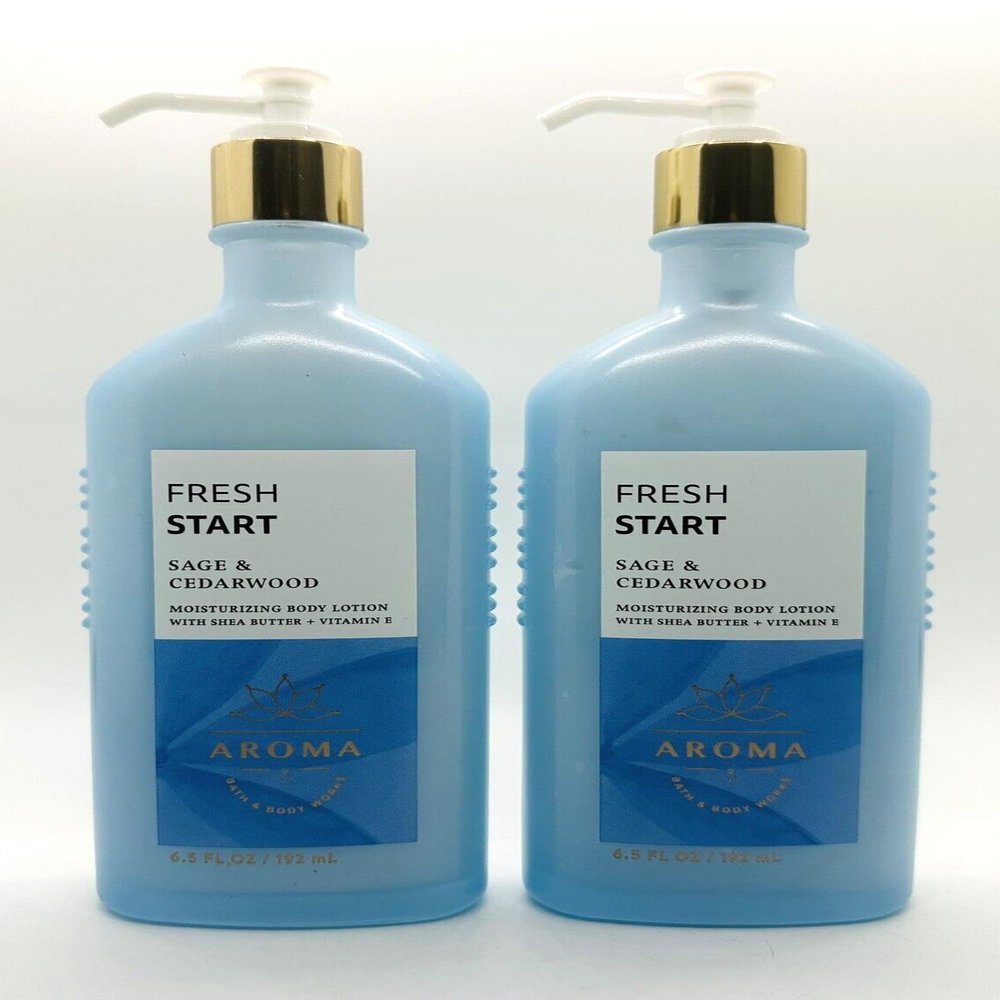 2 Aromatherapy FRESH START SAGE CEDARWOOD Moisturizing Bath & Body Lotion 6.5 Ounce