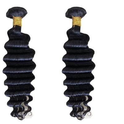 100% Brazilian Human Hair Bundles Deep Wave Wefts Weave Bundles Hair Extensions Double Weft 100g/Bundle Natural Color 1 Bundle (Deep Wave, 14inch)