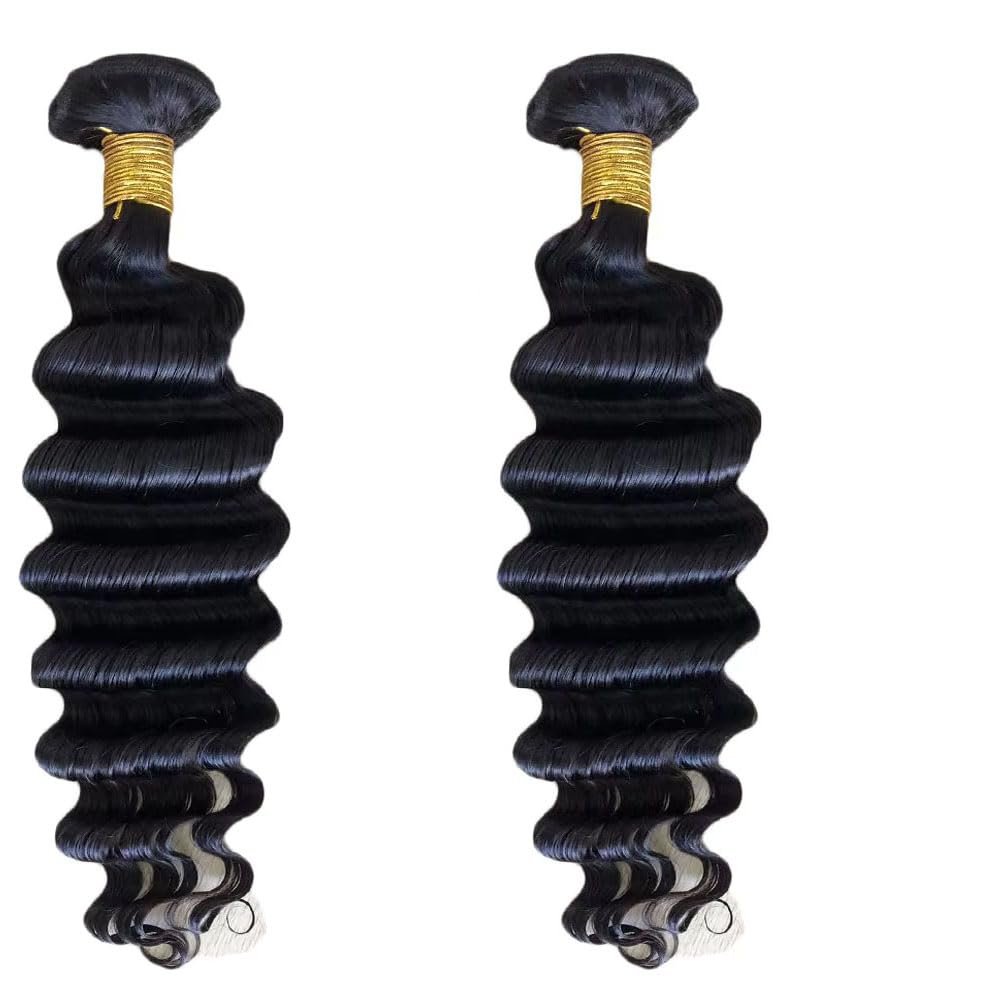 100% Brazilian Human Hair Bundles Deep Wave Wefts Weave Bundles Hair Extensions Double Weft 100g/Bundle Natural Color 1 Bundle (Deep Wave, 14inch)