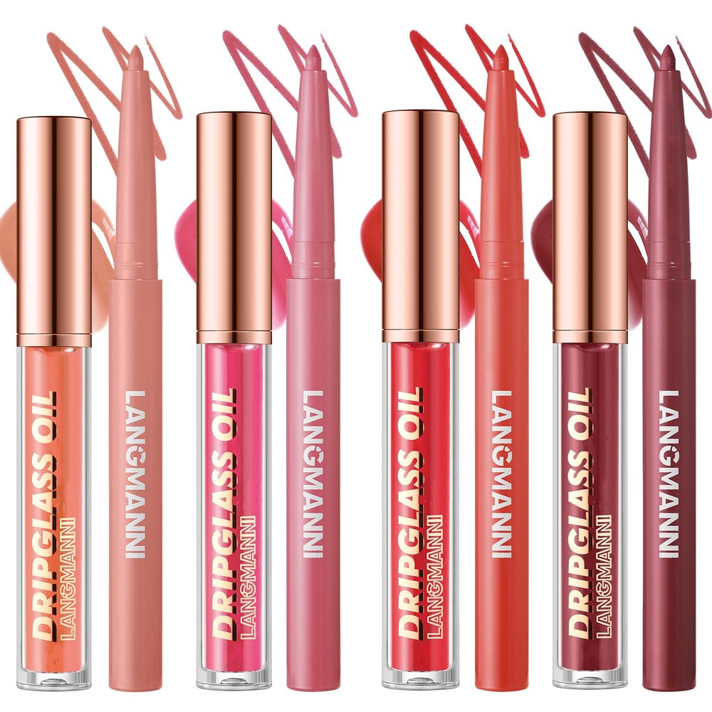 Jolilab Matte Lip Liner Lip Oil Set, Lip Makeup Set Natural Smooth Long-Lasting And Hydrating Beauty Daily Cosmetics Gift for Girls Easy-to-Use(9pcs)