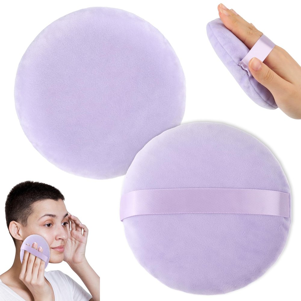 2Pcs Powder Puff, makeup Sponges 5 inch Cotton Super Soft Large Body Powder Puffs for Women Female for Face Cleaning Makeup Foundation Blending Gift for Girlfriend WifeLight Purple