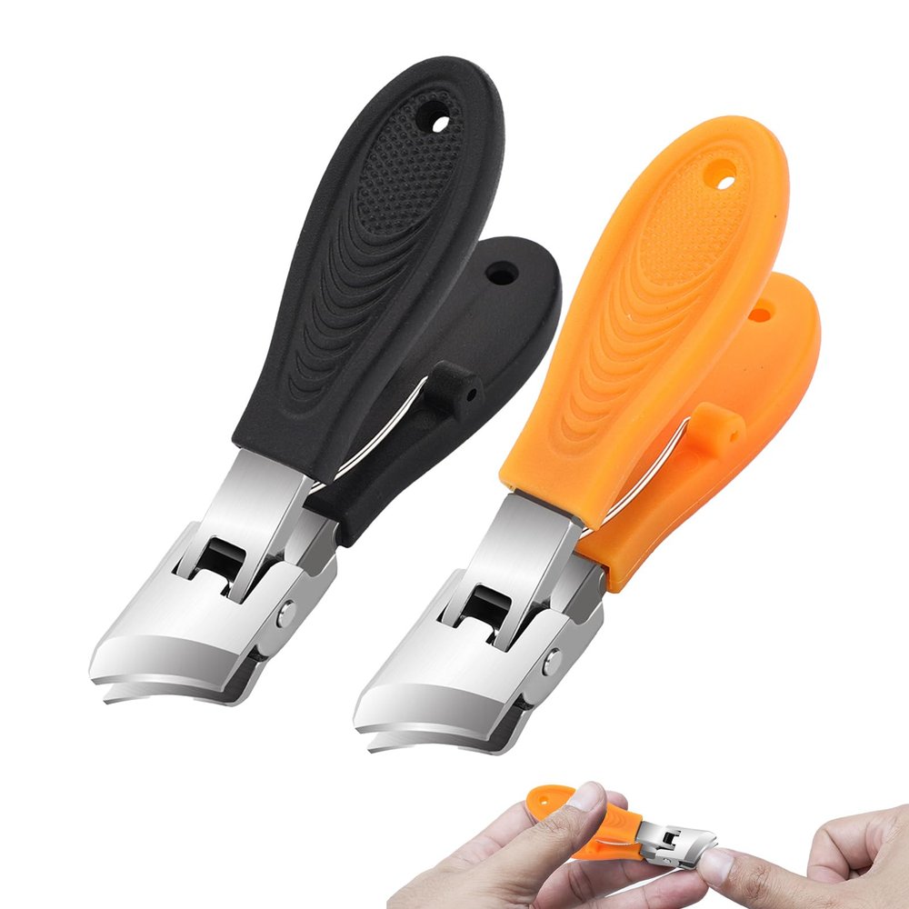 2 Pcs Wide Jaw Opening Anti-Splash Slanted Nail Clipper, Slanted Nail Clippers for Thick Nails Seniors, Toe Nail Clippers with Catcher(Orange/Black)