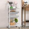 OYEAL White Bathroom Storage Cart Rolling Towel Cart On Wheels Freestanding Bathroom Shelf Unit with Hair Dryer Holder for Small Spaces, Living Room, Kitchen view 1