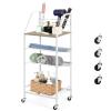 OYEAL White Bathroom Storage Cart Rolling Towel Cart On Wheels Freestanding Bathroom Shelf Unit with Hair Dryer Holder for Small Spaces, Living Room, Kitchen view 2