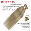 Highlight Micro Ring Remy Human Hair Extensions, Ombre Platinum Blonde Mixed Beige Blonde Pre Bonded Micro Tip Human Hair Extensions for Women 50g/50s 16inch Straight view 2
