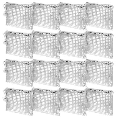 16 Pack Disco Makeup Bags with Zipper Disco Party Favors Silver Glitter Sequin Mirror Cosmetic Bags for Bachelorette Bridal Shower Wedding 70s 80s 90s Disco Ball Party Favors
