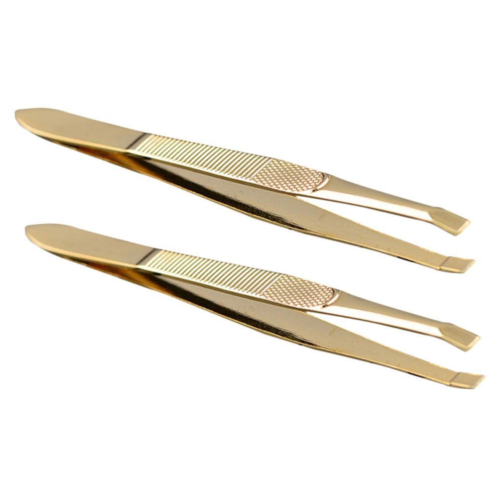 Didiseaon 2pcs Stainless Steel Eyebrow Tweezers for Removal and Grooming Plated Beauty Tools for Eyelash Extensions and Crafting