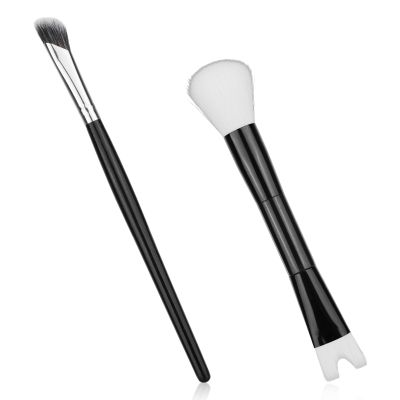 2pcs Nose Contour Brushes, 5.31 Inch 2-in-1 U-Shaped Fluffy and Angled Brush Set Nose Shaper Practical Makeup Tools for Sculpting, Highlighting, Defining (Black Rod & White Bristles)