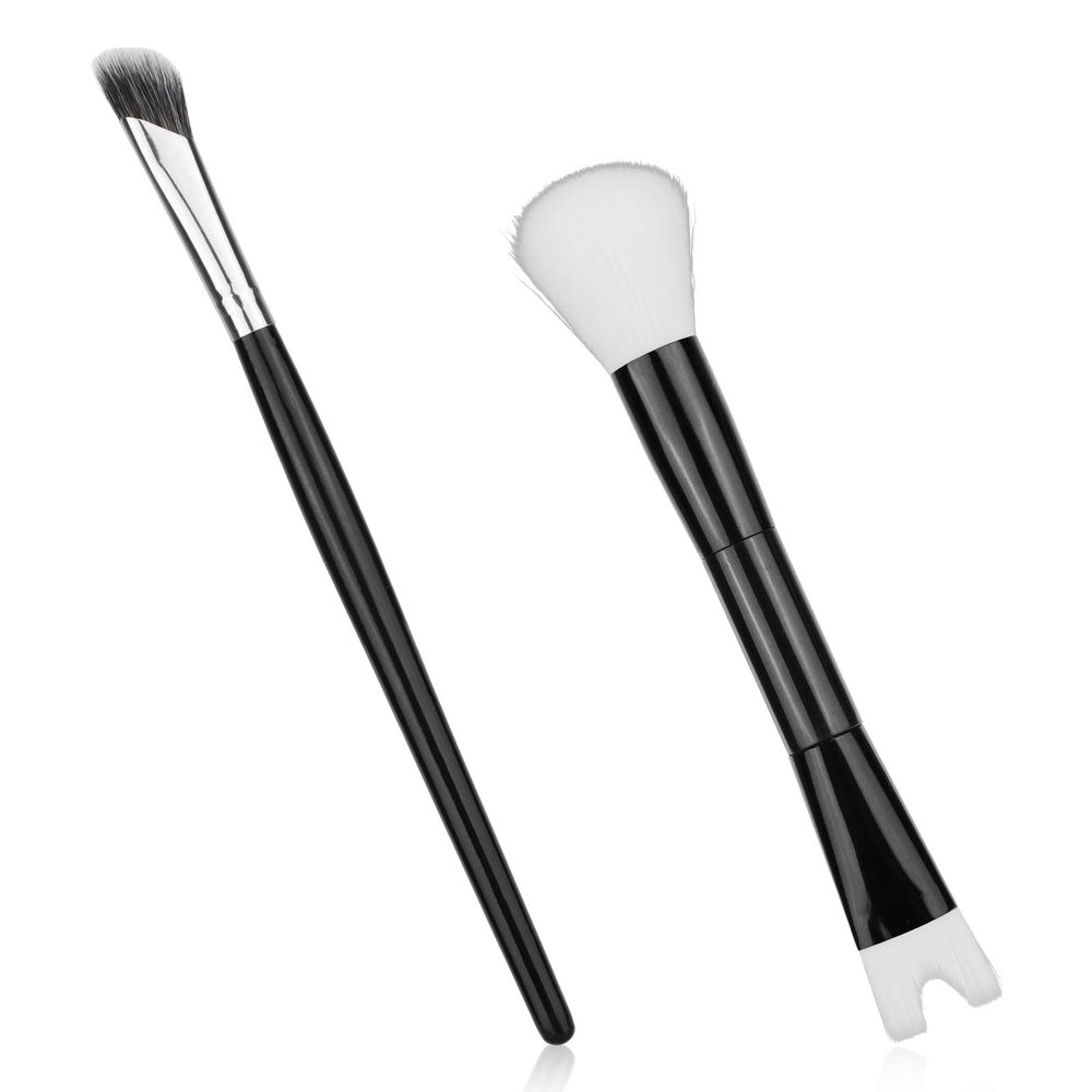 2pcs Nose Contour Brushes, 5.31 Inch 2-in-1 U-Shaped Fluffy and Angled Brush Set Nose Shaper Practical Makeup Tools for Sculpting, Highlighting, Defining (Black Rod & White Bristles)