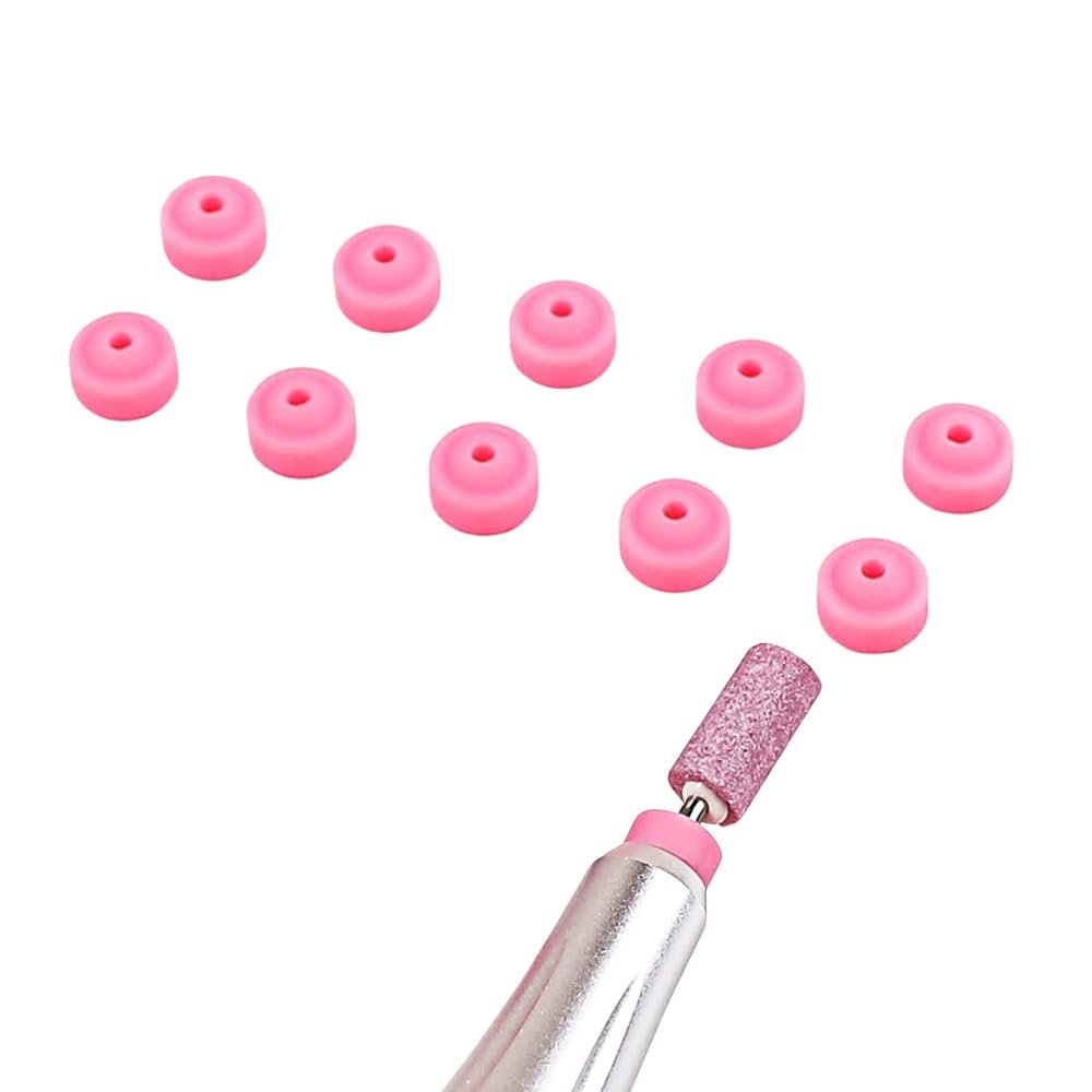 10Pcs Pink Silicone Nail Drill Dust Collector Drills Bits Dust Stopper Electric Nail Filer Dust-Proof Protector Caps Nail Art Tools Tech Supplies for DIY Salon Acrylic Nails