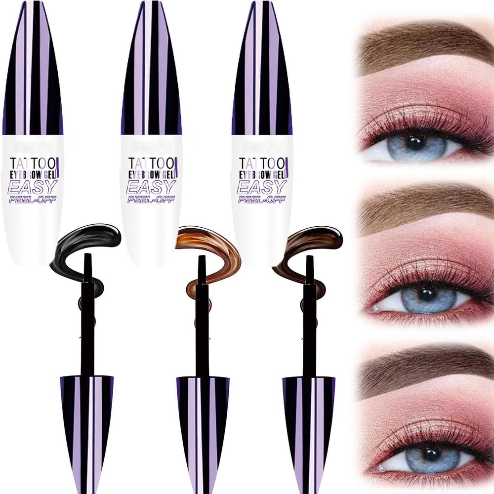 Easy Peel-Off Eyebrow Gel- Waterproof & Sweatproof, Tattoo Eyebrow Gel Easy Peel Off for Women, Long-Lasting Eye Brow Tinted Cream for All Skin Types (3PCS)
