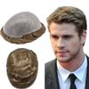 FNY HAIR Ultra Thin Skin Mens Toupee Hair Piece Indian Remy Human Hair Replacement System V-Looped PU Toupee for Men #1840 18# MEDIUM BLONDE WITH 40% SYNTHETIC GREY 8X10-80% Light Density view 1