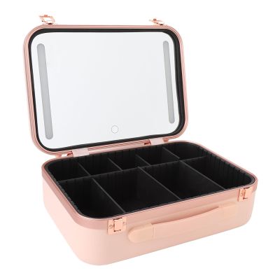Asixxsix Travel Makeup Bag with LED Mirror, 3 Color and Stepless Dimmable Rechargeable Cosmetic Train Case with Dividers and Makeup Brushes Holder Portable Cosmetic Organizer for Women