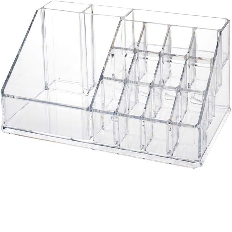 16 Compartment Cosmetic Display Cases Makeup Lipstick Storage Organizer Holder Box Case,Transparent (22L x 12.2W x 7.5H)