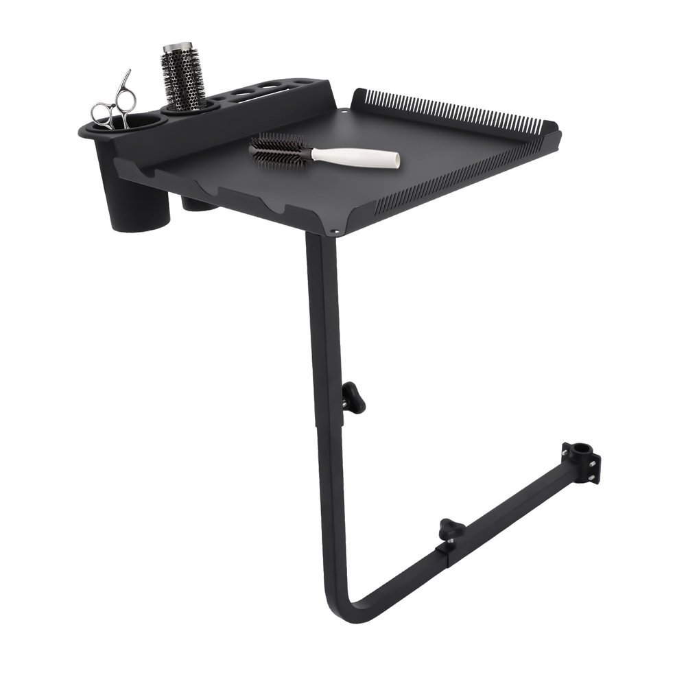 BANEBONE Adjustable Salon Tool Tray - 66lbs Capacity Styling Chair Mounted Organizer with Wig Plate, Rustproof Iron Tray for Hair Extensions/Barber/Spa