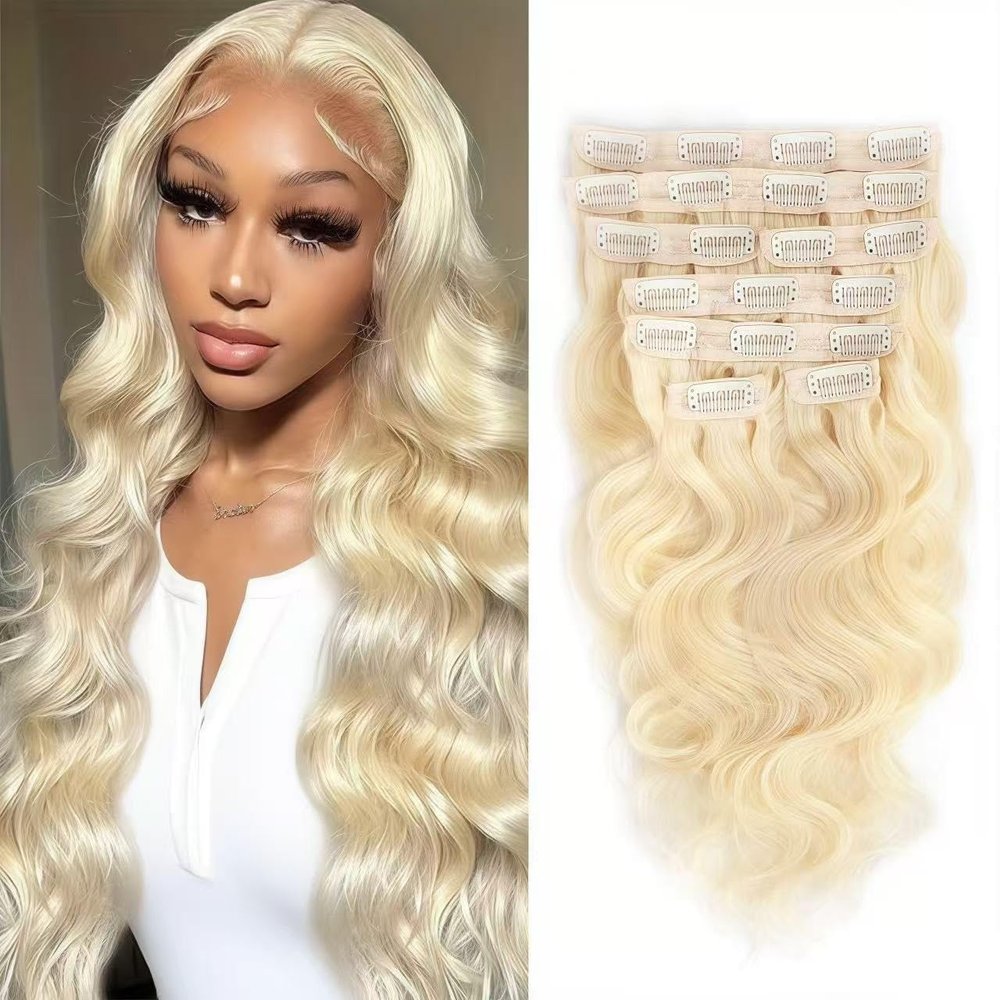 Clip in Hair Extensions Real Human Hair 28 Inch Blonde Body Wave Clip in Hair Extensions 100% Brazilian Remy Human Hair Extension for Women 8pcs 110g Per Set with 20 Clips Double Weft