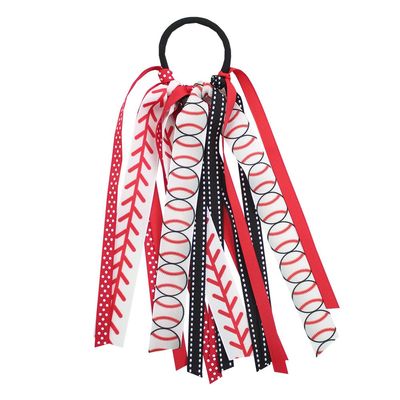 10pcs Sport Baseball Hair tie Ponytail Holder,softball baseball hair bows Red White Black, 10 Inch Streamers with Baseball Pattern hair accessories