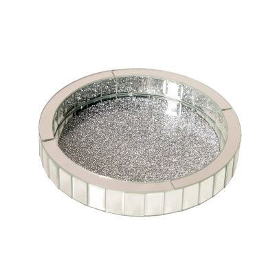 12in Round Rotating Organizer Tray,Silver Mirror Glass Coffee Table Tray,Table Centerpieces Decorative Trays for Home Decor,Living Room, Modern Decorative Trays, Centerpiece Trays