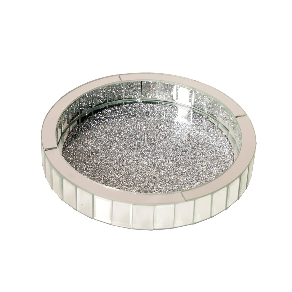 12in Round Rotating Organizer Tray,Silver Mirror Glass Coffee Table Tray,Table Centerpieces Decorative Trays for Home Decor,Living Room, Modern Decorative Trays, Centerpiece Trays