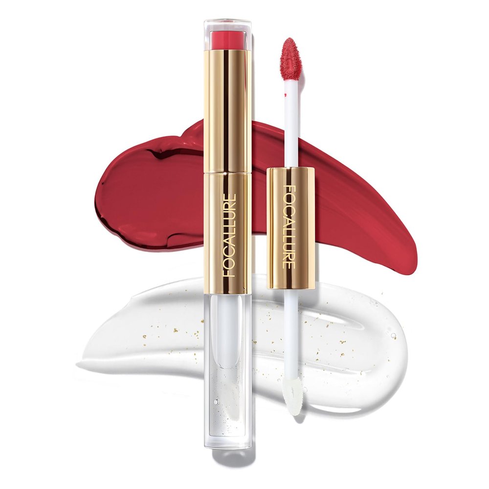 FOCALLURE 2-in-1 Lip Stain & Gloss Oil, Long-Lasting Transfer Proof Lip Tint with Non-Sticky Hydrating Formula, High-Pigment Waterproof Lip Gloss for Daily & Evening Wear,RD01 RUBY PEPPER