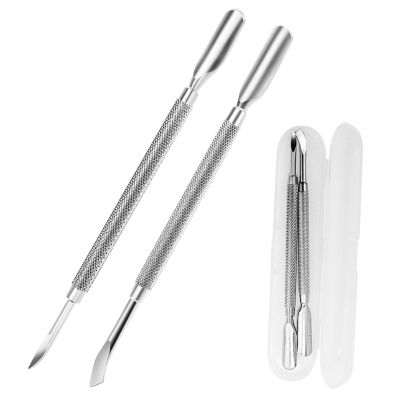 2 Pcs, Cuticle Pusher 2-in-1 Nail Care Tool, 1 Pointed End + 1 Flat Head