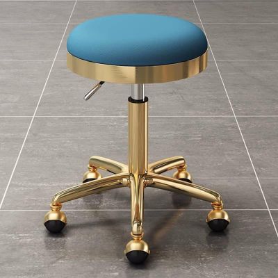 HDDNMLOH Adjustable Stool with Wheels, Swivel Seat and Adjustable Height, Workshop Wheeled Stool, 360 Adjustable Round PU Leather Swivel Stool, Salon Chair(Blue)