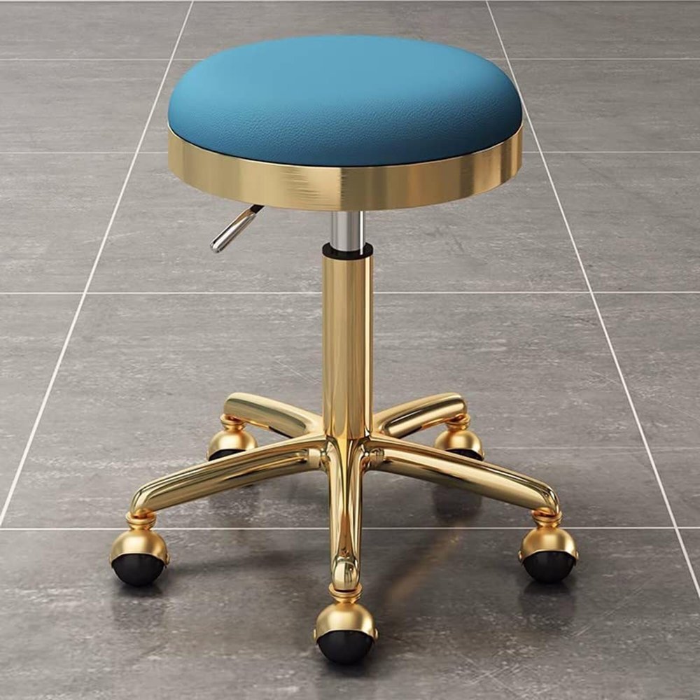 HDDNMLOH Adjustable Stool with Wheels, Swivel Seat and Adjustable Height, Workshop Wheeled Stool, 360 Adjustable Round PU Leather Swivel Stool, Salon Chair(Blue)
