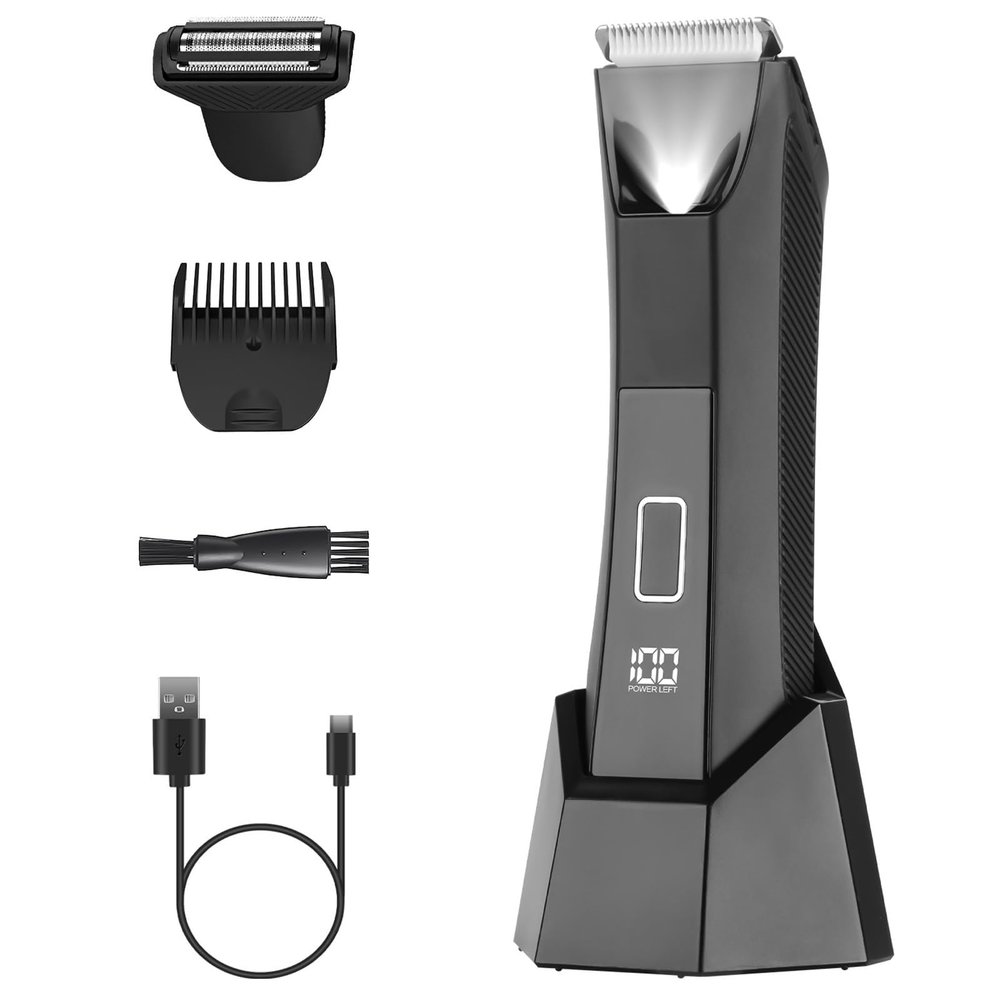 TYREFDGHFG Ball Trimmer for Men - 2-in-1 Body & Groin Hair Groomer with Dual Ceramic Blades, IPX7 Waterproof, No-Nick Shaving, Travel Lock & LED Display - Painless Precision for Sensitive Areas