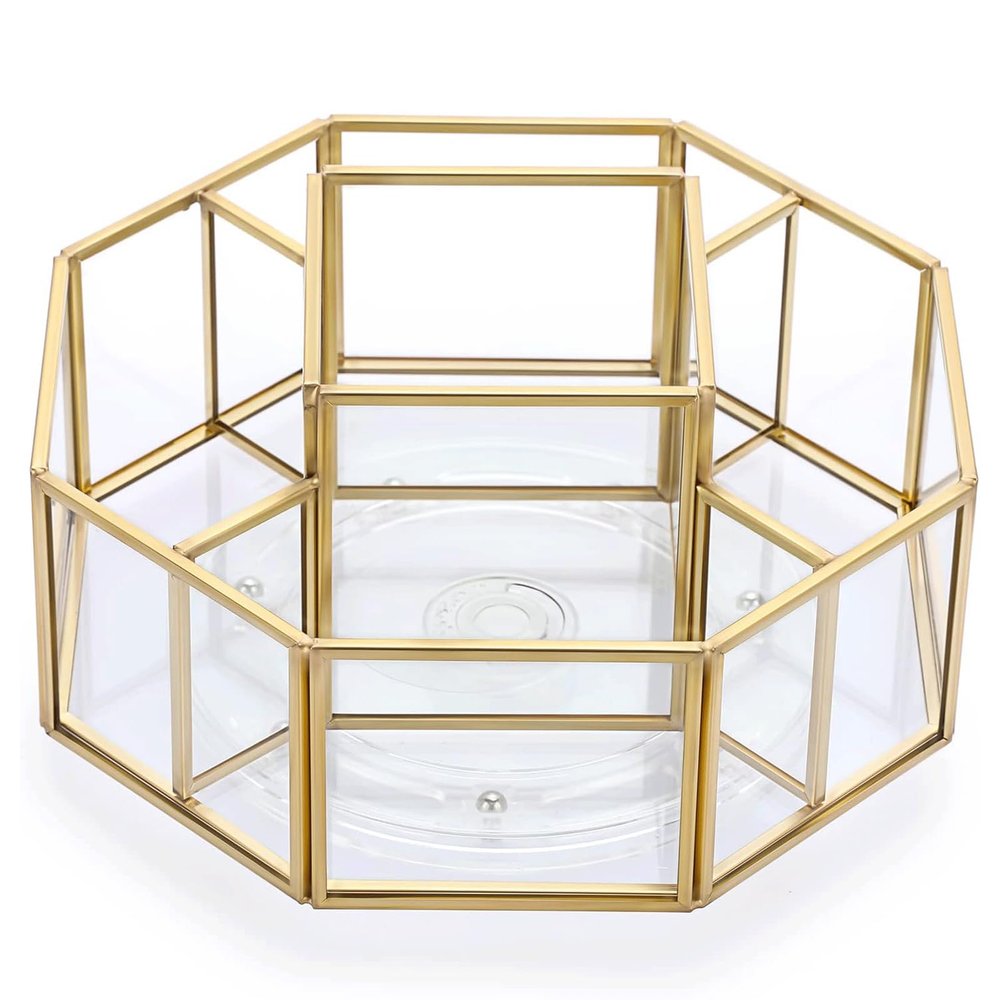 5-Compartment Spinning Cosmetic Display Tray Turntable Makeup Box Countertop and Vanity Tray for Bathroom Drawers (Transparent)