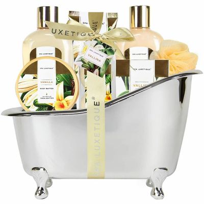 Spa Luxetique Spa Gift Baskets for Women, 9 Pcs Vanilla Scent Bath and Body Sets, Beauty Birthday Holiday Gifts for Her