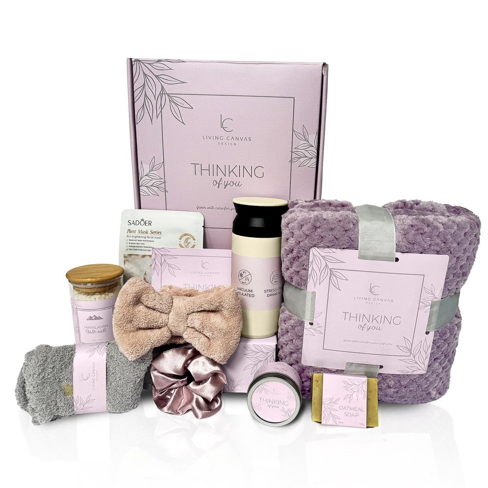 Self Care Gifts for Women 11 Piece, Womens Get Well Gifts for Mom Girlfriend Wife Daughter, Womens Spa Gifts Baskets With Bath Salts, Oatmeal Soap, Blanket, Encouraging Inspirational Gift Basket, Lav