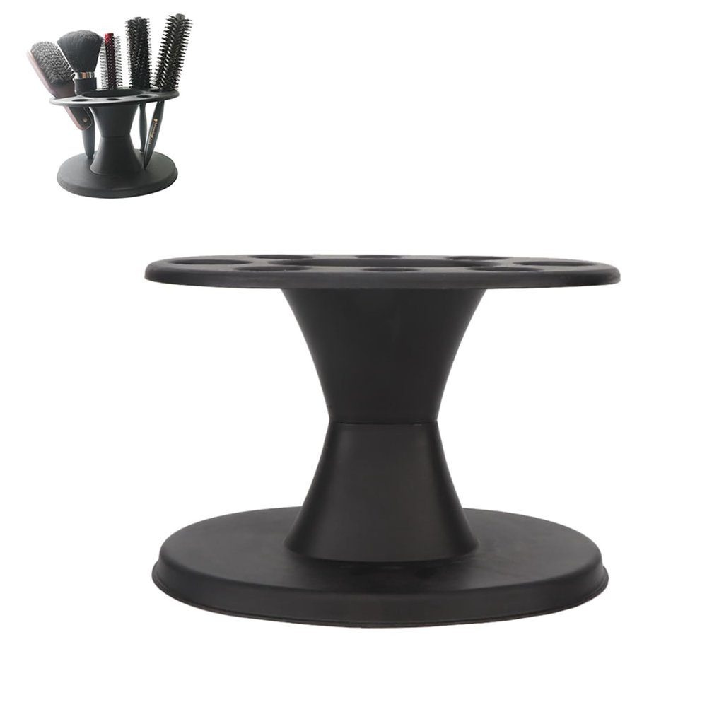 Versatile Hair Brush Holder with 8 SizeAdjustable Slots for Salon and Home Use Plastic Rack Display Stand for Hair Styling Accessories Black (Black)