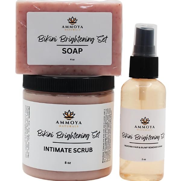 Ammoya Naturals Bikini Glow Set 3-Piece Brightening Kit with Soap, Exfoliating Scrub & Refreshing Spray Smooth, Soft & Radiant-Looking Skin