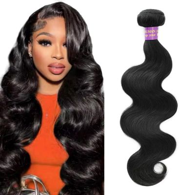 12A Body Wave Bundles Human Hair 16 Inch 1 Bundle Human Hair 100% Unprocessed Brazilian Virgin Hair Quick Weave Bundles Real Human Hair Extensions Natural Black
