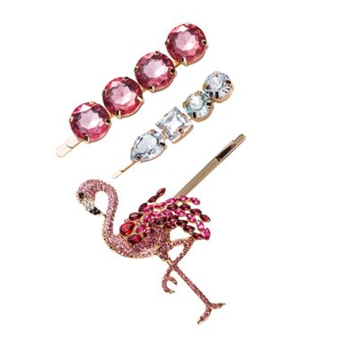 Women Flamingo Barrettes 3 Piece Acrylic Rhinestone Hair Clips