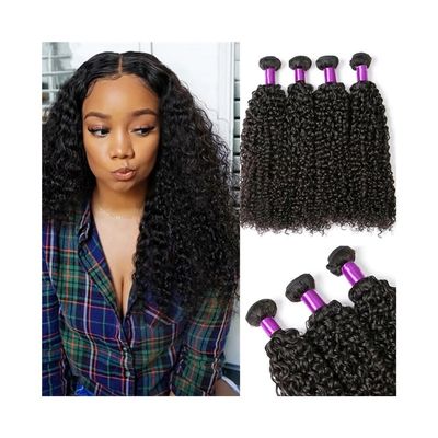 WANGHAI2024M Hair Extensions Raw Indian Kinky Curly 1 3 4 Bundles Remy Human Hair 8-40Inch Natural Hair Extensions Hair Wave Bundles(34inches)