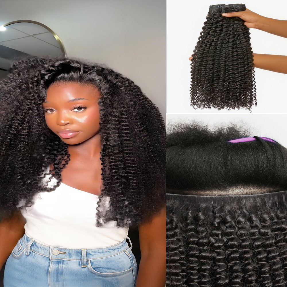 LUVME Invisible Clip ins Hair Extensions Deep Kinky Curly Real Human Hair Remy Hair Clip ins for Women, Natural Human Hair,24 inch 2 Pack 220g 12Pcs, Natural Black
