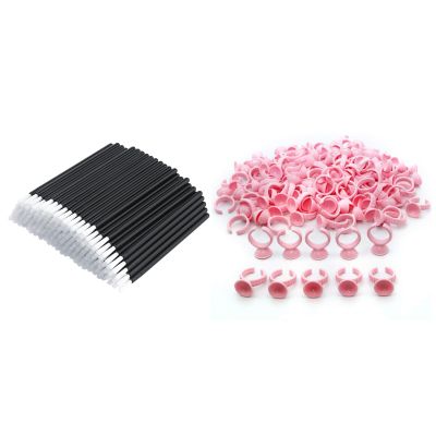 50Pcs Disposable Lip Gloss Wands,100PCS Pink Disposable Plastic Nail Art Tattoo Glue Rings Holder