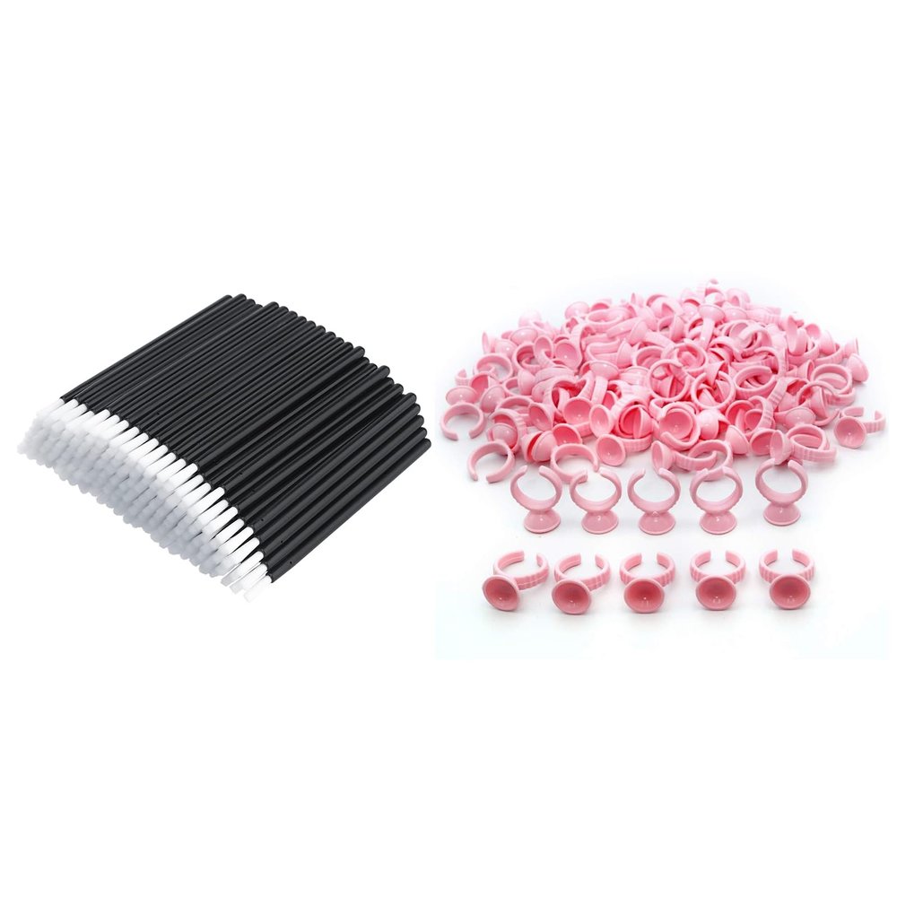 50Pcs Disposable Lip Gloss Wands,100PCS Pink Disposable Plastic Nail Art Tattoo Glue Rings Holder